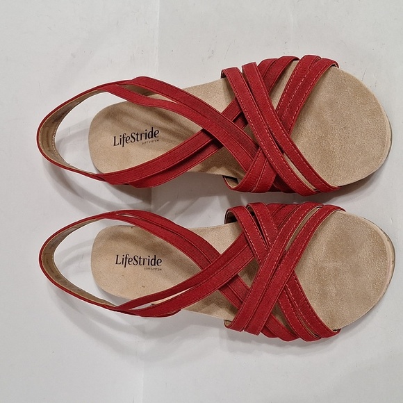 Life Stride (NEW) Red Mallory Stretch Strappy Wedge Comfort Sandals Size 9 - Picture 2 of 11